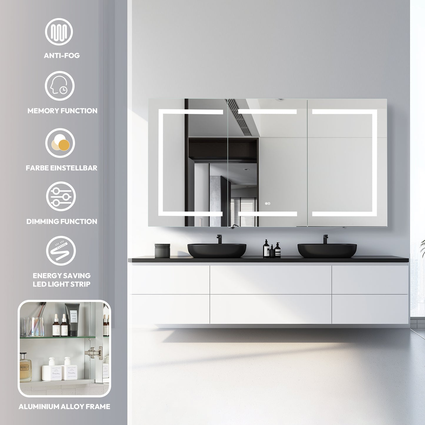 Santona 60" W x 32" H Rectangular Medicine Cabinet with Aluminum Frameless LED Mirror