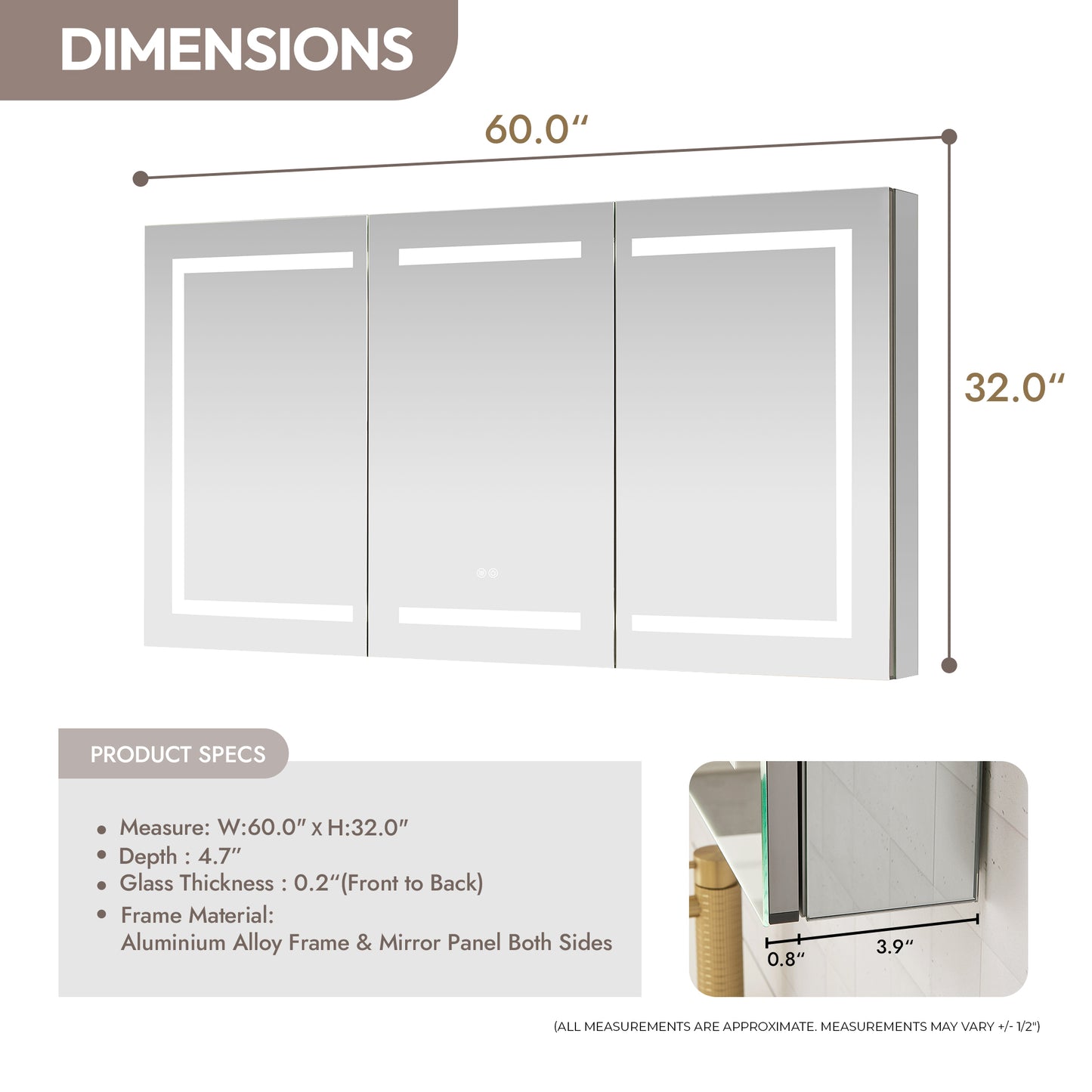 Santona 60" W x 32" H Rectangular Medicine Cabinet with Aluminum Frameless LED Mirror
