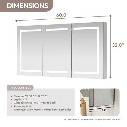 Santona 60" W x 32" H Rectangular Medicine Cabinet with Aluminum Frameless LED Mirror