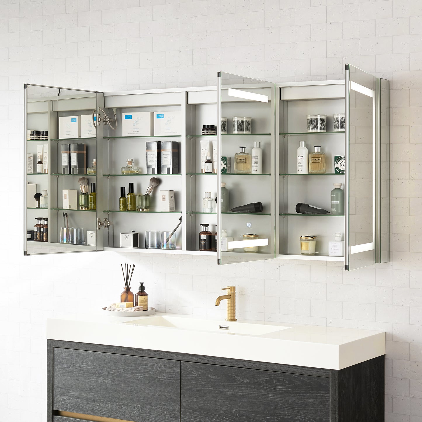 Santona 60" W x 32" H Rectangular Medicine Cabinet with Aluminum Frameless LED Mirror