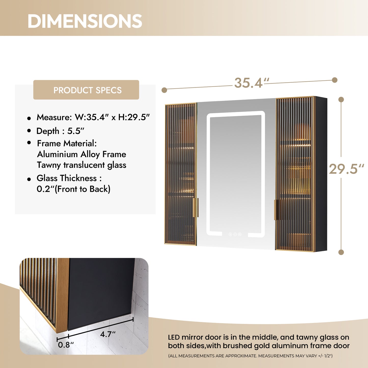 Cervia 35" W x 29.5" H Rectangular Medicine Cabinet with Aluminum Frameless LED Mirror