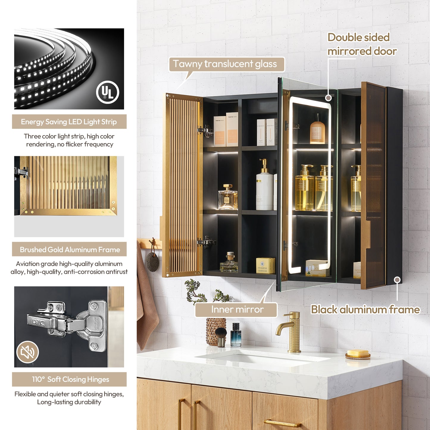Cervia 35" W x 29.5" H Rectangular Medicine Cabinet with Aluminum Frameless LED Mirror