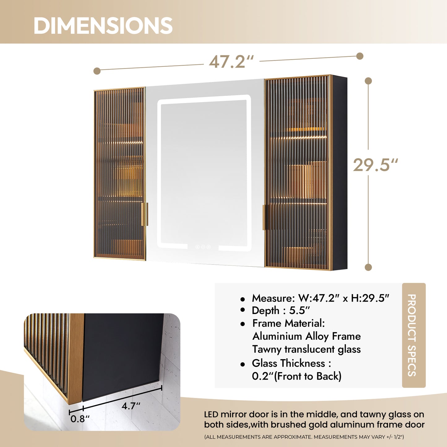 Cervia 47.2" W x 29.5" H Rectangular Medicine Cabinet with Aluminum Frameless LED Mirror