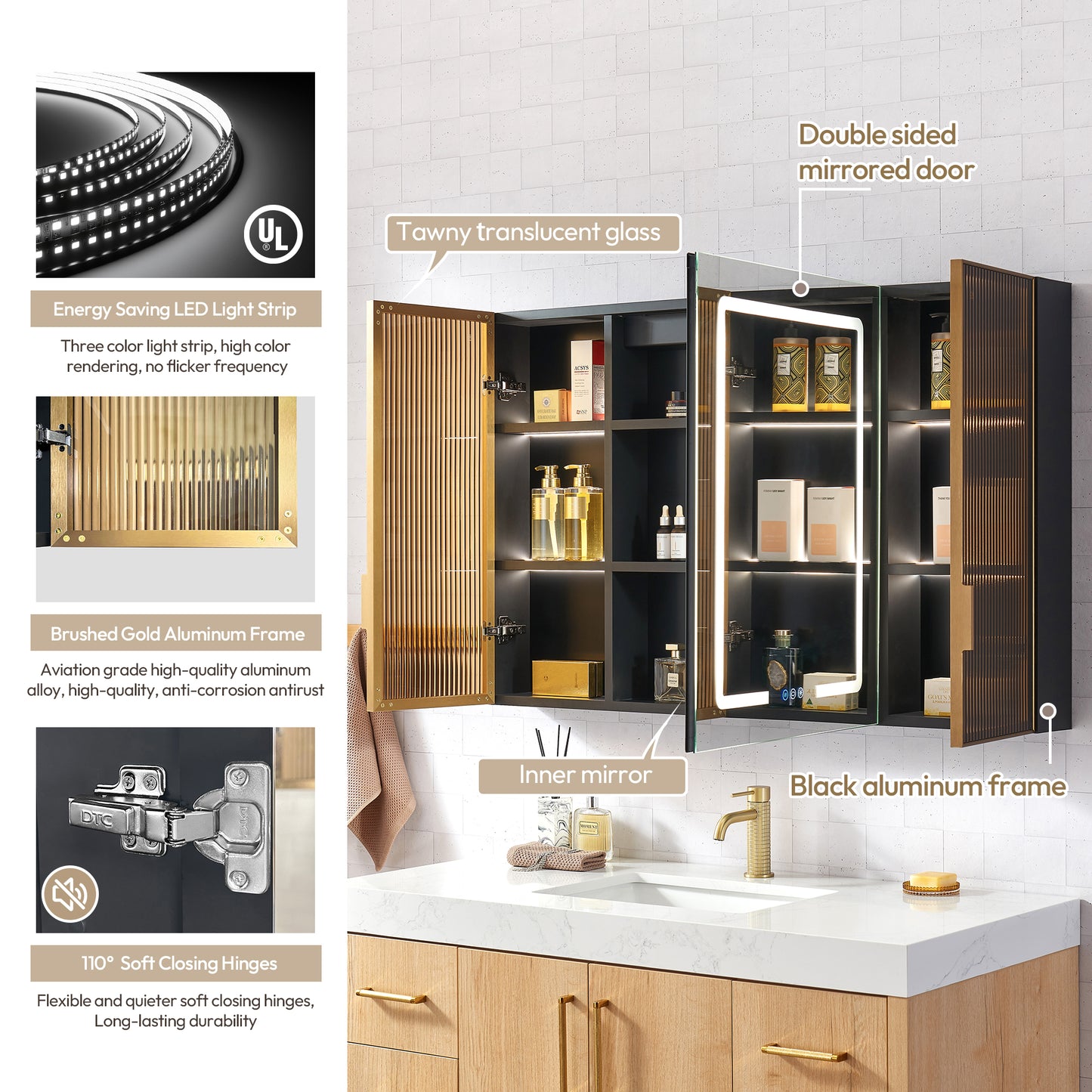 Cervia 47.2" W x 29.5" H Rectangular Medicine Cabinet with Aluminum Frameless LED Mirror