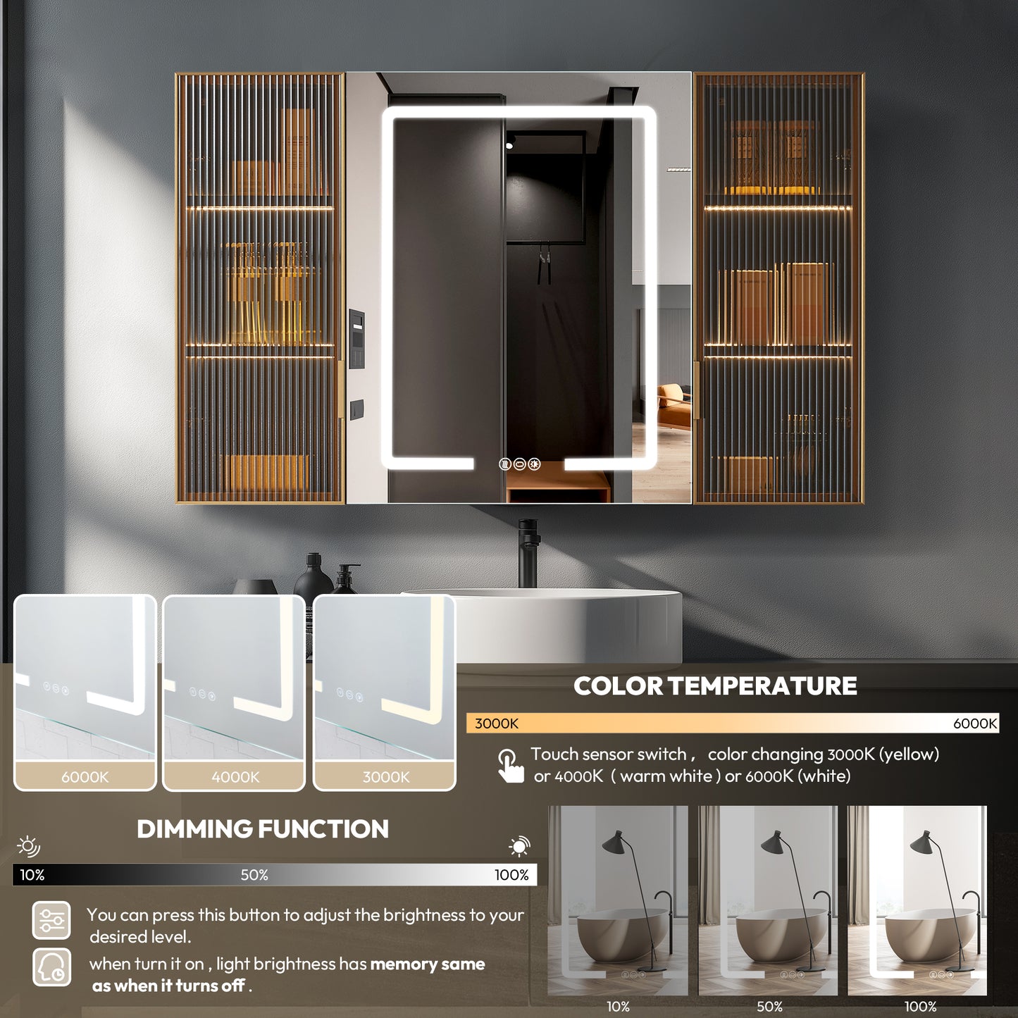 Cervia 47.2" W x 29.5" H Rectangular Medicine Cabinet with Aluminum Frameless LED Mirror