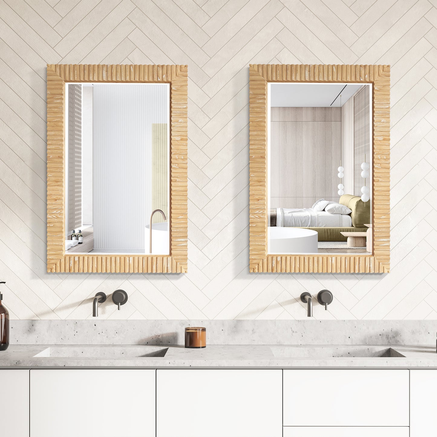 Osaka 24" W x 35.8" H Rectangle Wood Framed Wall Mount Bathroom Vanity Art Mirror in Washed Ash Grey