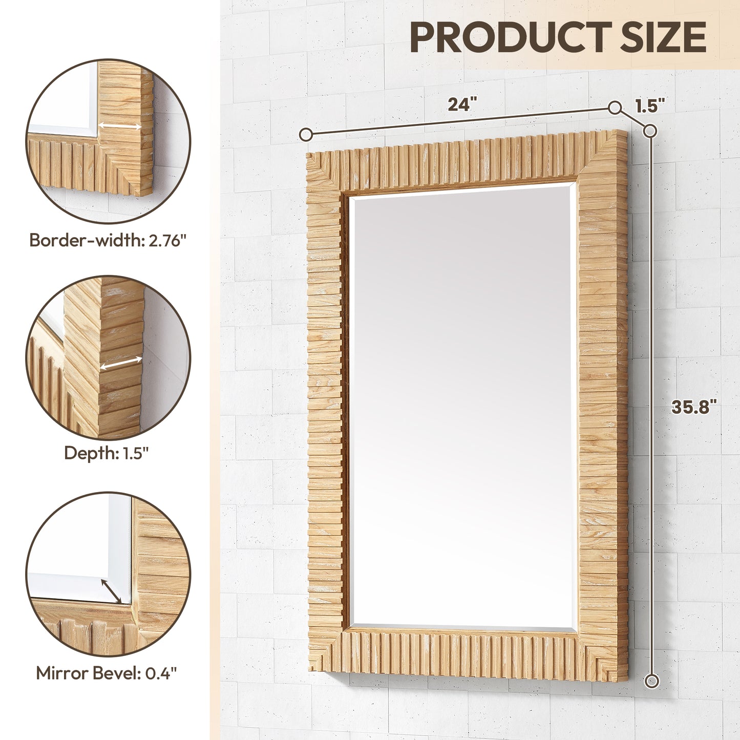 Osaka 24" W x 35.8" H Rectangle Wood Framed Wall Mount Bathroom Vanity Art Mirror in Washed Ash Grey