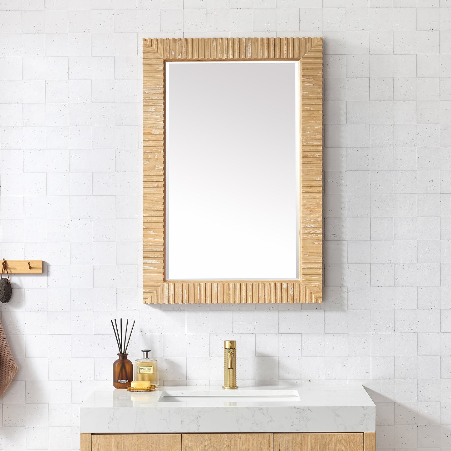 Osaka 24" W x 35.8" H Rectangle Wood Framed Wall Mount Bathroom Vanity Art Mirror in Washed Ash Grey