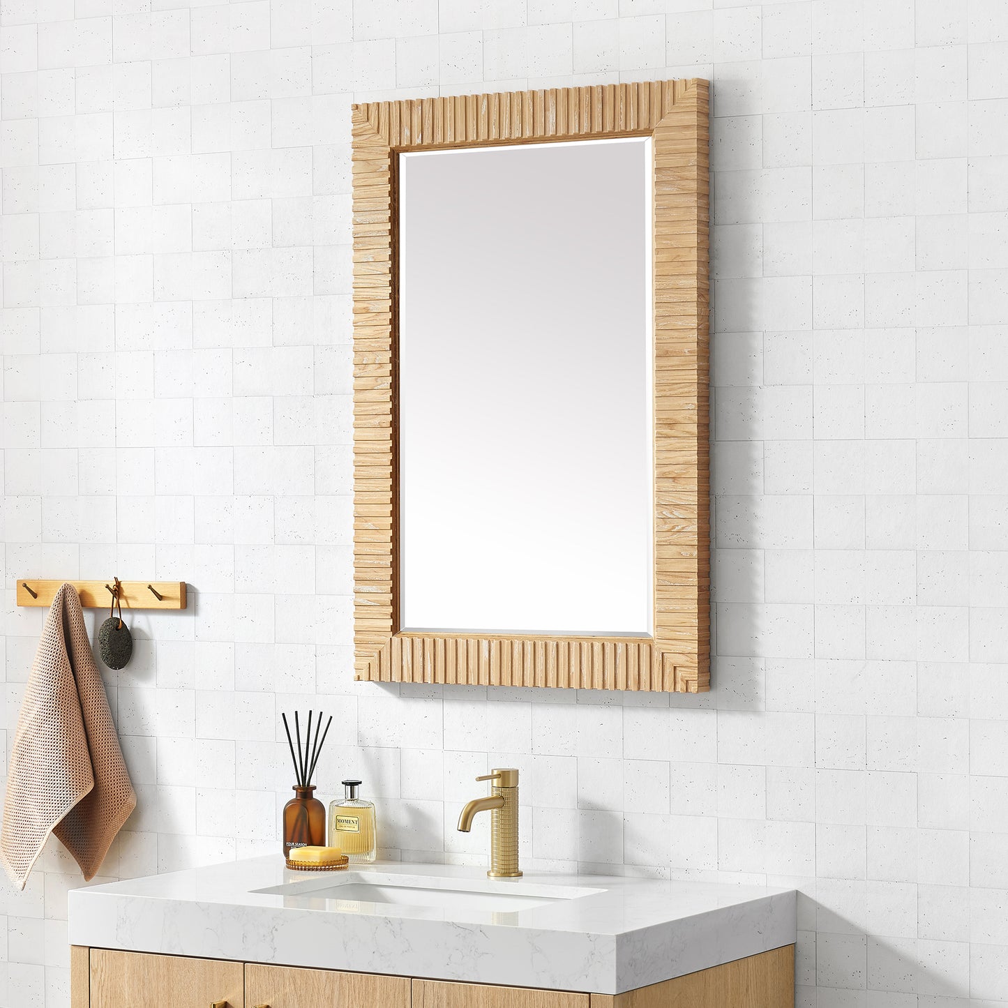 Osaka 24" W x 35.8" H Rectangle Wood Framed Wall Mount Bathroom Vanity Art Mirror in Washed Ash Grey