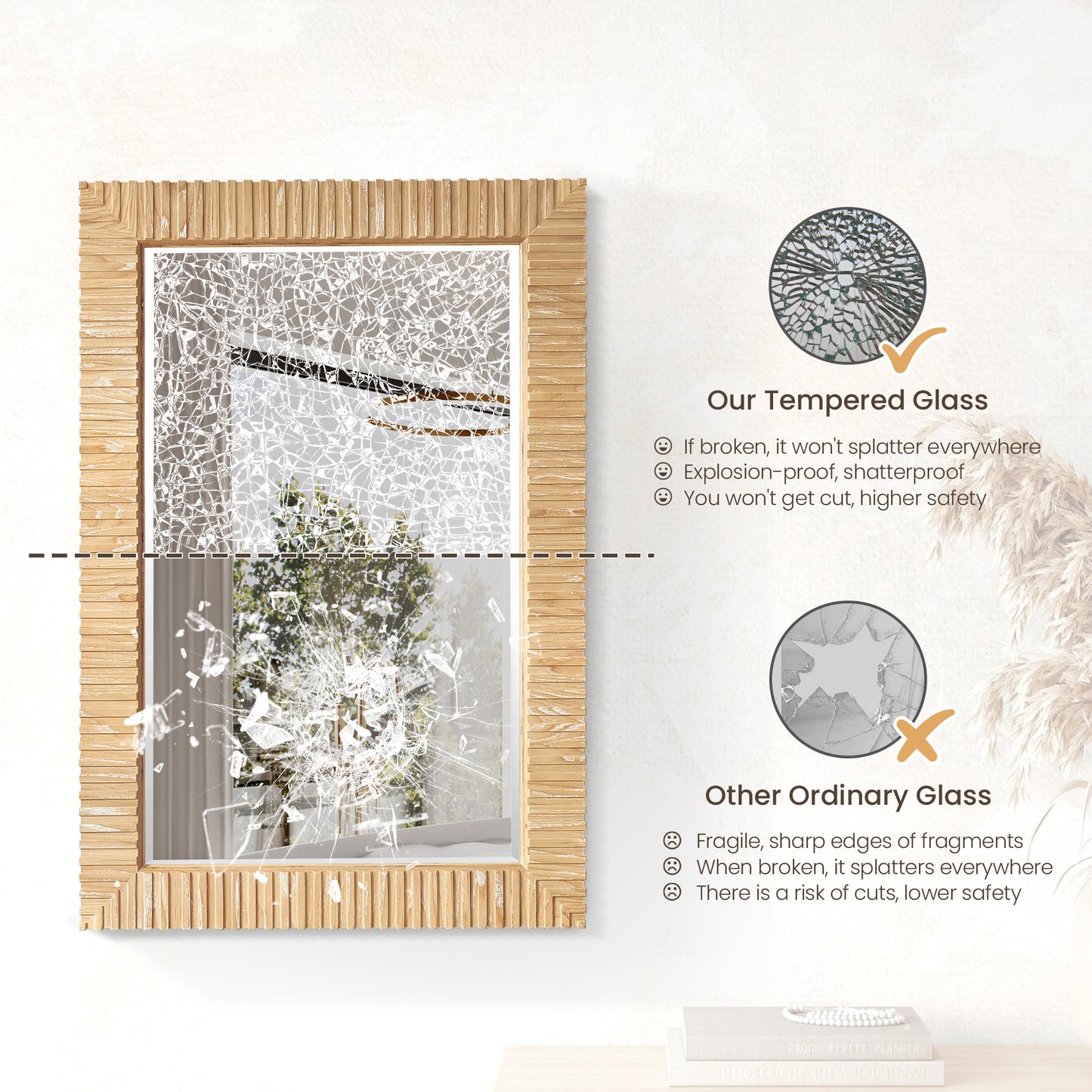 Osaka 24" W x 35.8" H Rectangle Wood Framed Wall Mount Bathroom Vanity Art Mirror in Washed Ash Grey