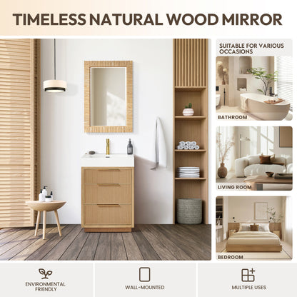 Osaka 24" W x 35.8" H Rectangle Wood Framed Wall Mount Bathroom Vanity Art Mirror in Washed Ash Grey