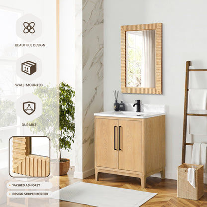 Osaka 24" W x 35.8" H Rectangle Wood Framed Wall Mount Bathroom Vanity Art Mirror in Washed Ash Grey
