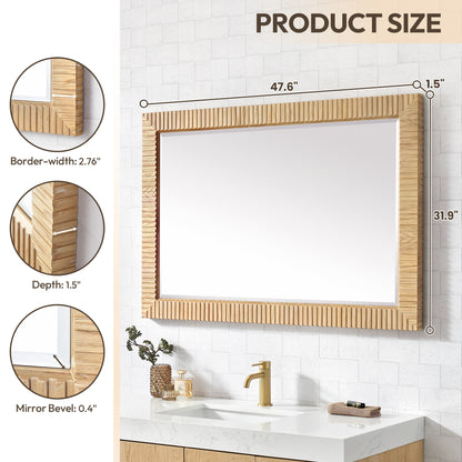 Osaka 48" W x 31.9" H Rectangle Wood Framed Wall Mount Bathroom Vanity Art Mirror in Washed Ash Grey