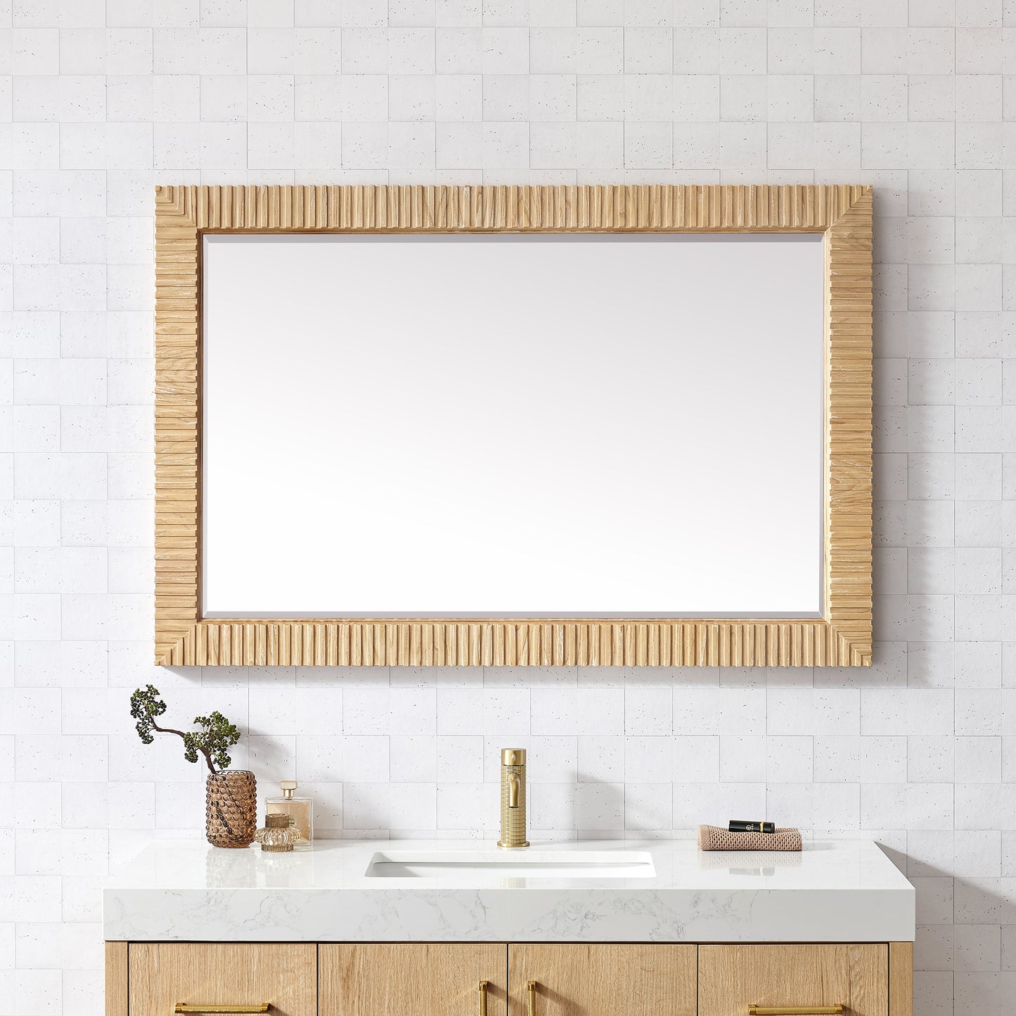 Osaka 48" W x 31.9" H Rectangle Wood Framed Wall Mount Bathroom Vanity Art Mirror in Washed Ash Grey