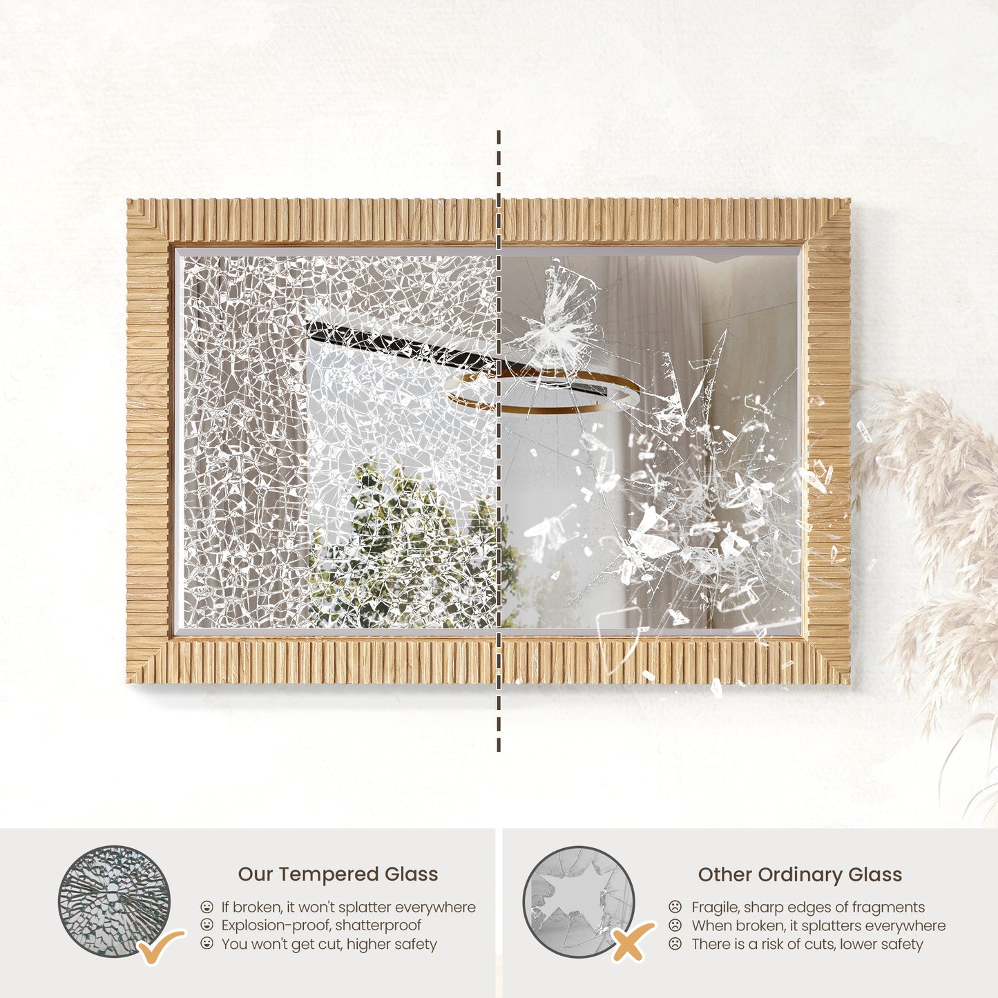 Osaka 48" W x 31.9" H Rectangle Wood Framed Wall Mount Bathroom Vanity Art Mirror in Washed Ash Grey