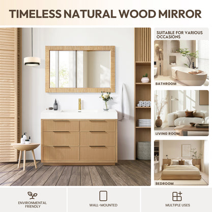 Osaka 48" W x 31.9" H Rectangle Wood Framed Wall Mount Bathroom Vanity Art Mirror in Washed Ash Grey