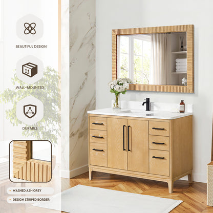 Osaka 48" W x 31.9" H Rectangle Wood Framed Wall Mount Bathroom Vanity Art Mirror in Washed Ash Grey