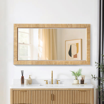 Osaka 60" W x 31.9" H Rectangle Wood Framed Wall Mount Bathroom Vanity Art Mirror in Washed Ash Grey