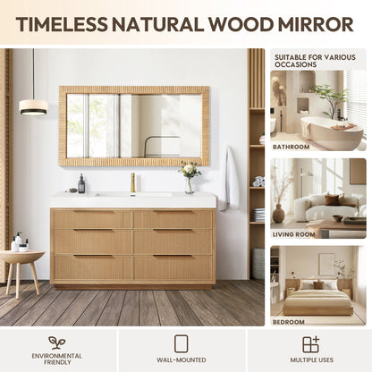 Osaka 60" W x 31.9" H Rectangle Wood Framed Wall Mount Bathroom Vanity Art Mirror in Washed Ash Grey