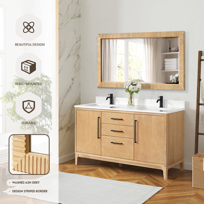 Osaka 60" W x 31.9" H Rectangle Wood Framed Wall Mount Bathroom Vanity Art Mirror in Washed Ash Grey