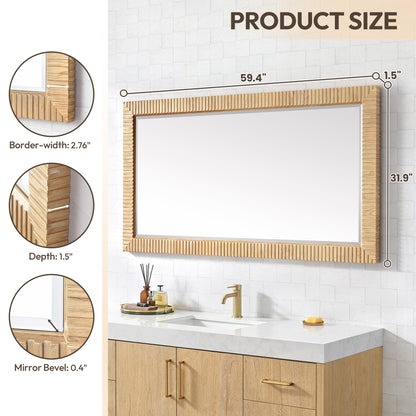 Osaka 60" W x 31.9" H Rectangle Wood Framed Wall Mount Bathroom Vanity Art Mirror in Washed Ash Grey