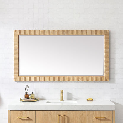 Osaka 60" W x 31.9" H Rectangle Wood Framed Wall Mount Bathroom Vanity Art Mirror in Washed Ash Grey