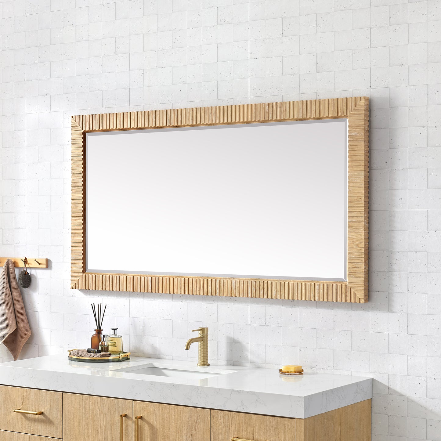 Osaka 60" W x 31.9" H Rectangle Wood Framed Wall Mount Bathroom Vanity Art Mirror in Washed Ash Grey