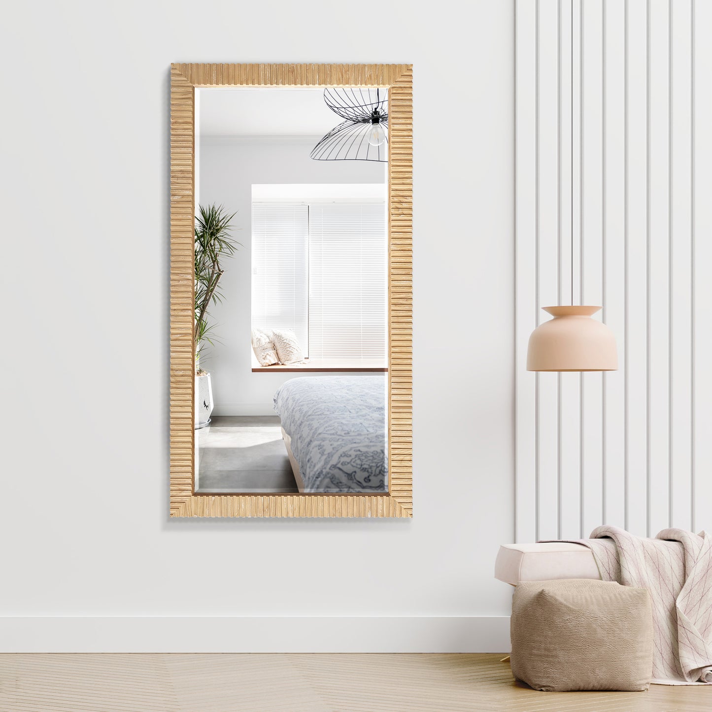 Osaka 60" W x 31.9" H Rectangle Wood Framed Wall Mount Bathroom Vanity Art Mirror in Washed Ash Grey
