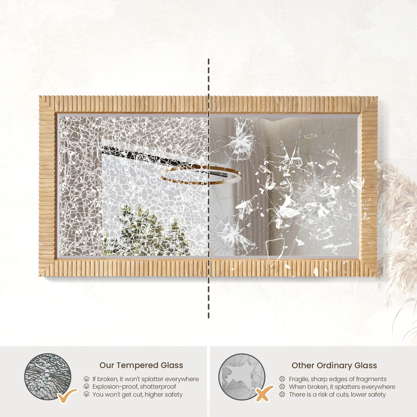 Osaka 60" W x 31.9" H Rectangle Wood Framed Wall Mount Bathroom Vanity Art Mirror in Washed Ash Grey