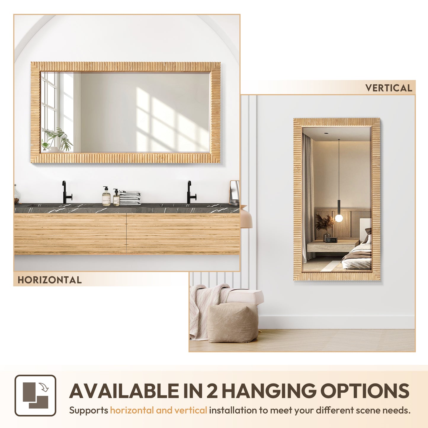 Osaka 60" W x 31.9" H Rectangle Wood Framed Wall Mount Bathroom Vanity Art Mirror in Washed Ash Grey