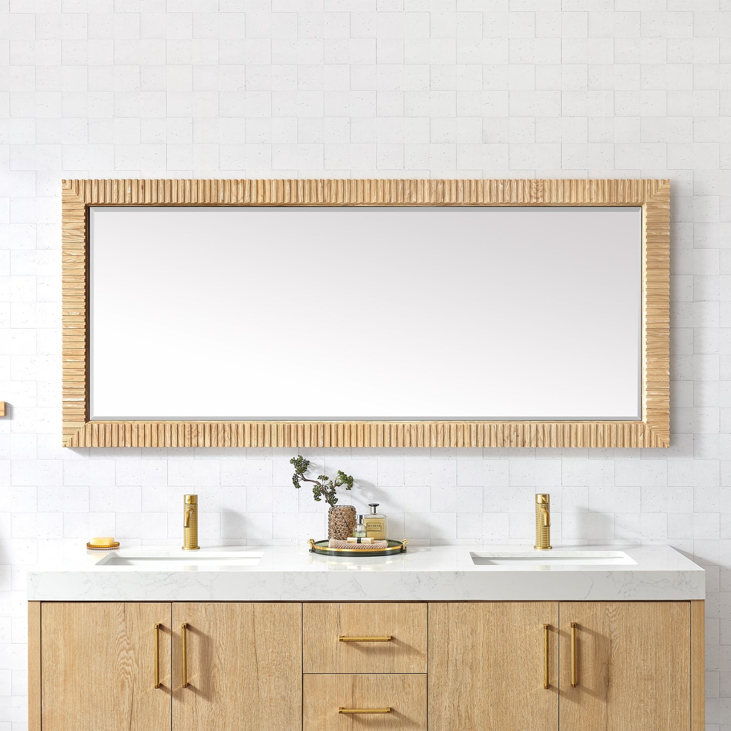 Osaka 72" W x 31.9" H Rectangle Wood Framed Wall Mount Bathroom Vanity Art Mirror in Washed Ash Grey