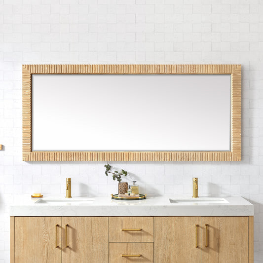Osaka 72" W x 31.9" H Rectangle Wood Framed Wall Mount Bathroom Vanity Art Mirror in Washed Ash Grey