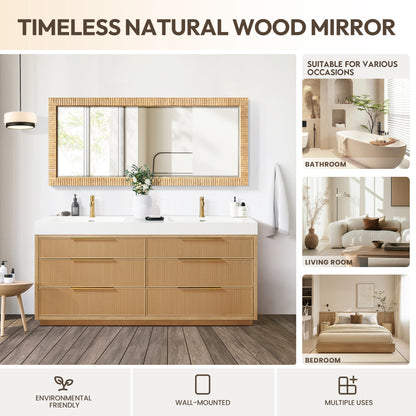 Osaka 72" W x 31.9" H Rectangle Wood Framed Wall Mount Bathroom Vanity Art Mirror in Washed Ash Grey