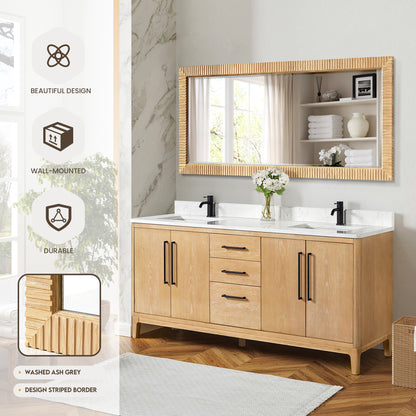 Osaka 72" W x 31.9" H Rectangle Wood Framed Wall Mount Bathroom Vanity Art Mirror in Washed Ash Grey