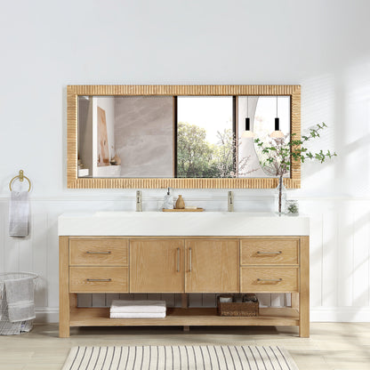 Osaka 72" W x 31.9" H Rectangle Wood Framed Wall Mount Bathroom Vanity Art Mirror in Washed Ash Grey