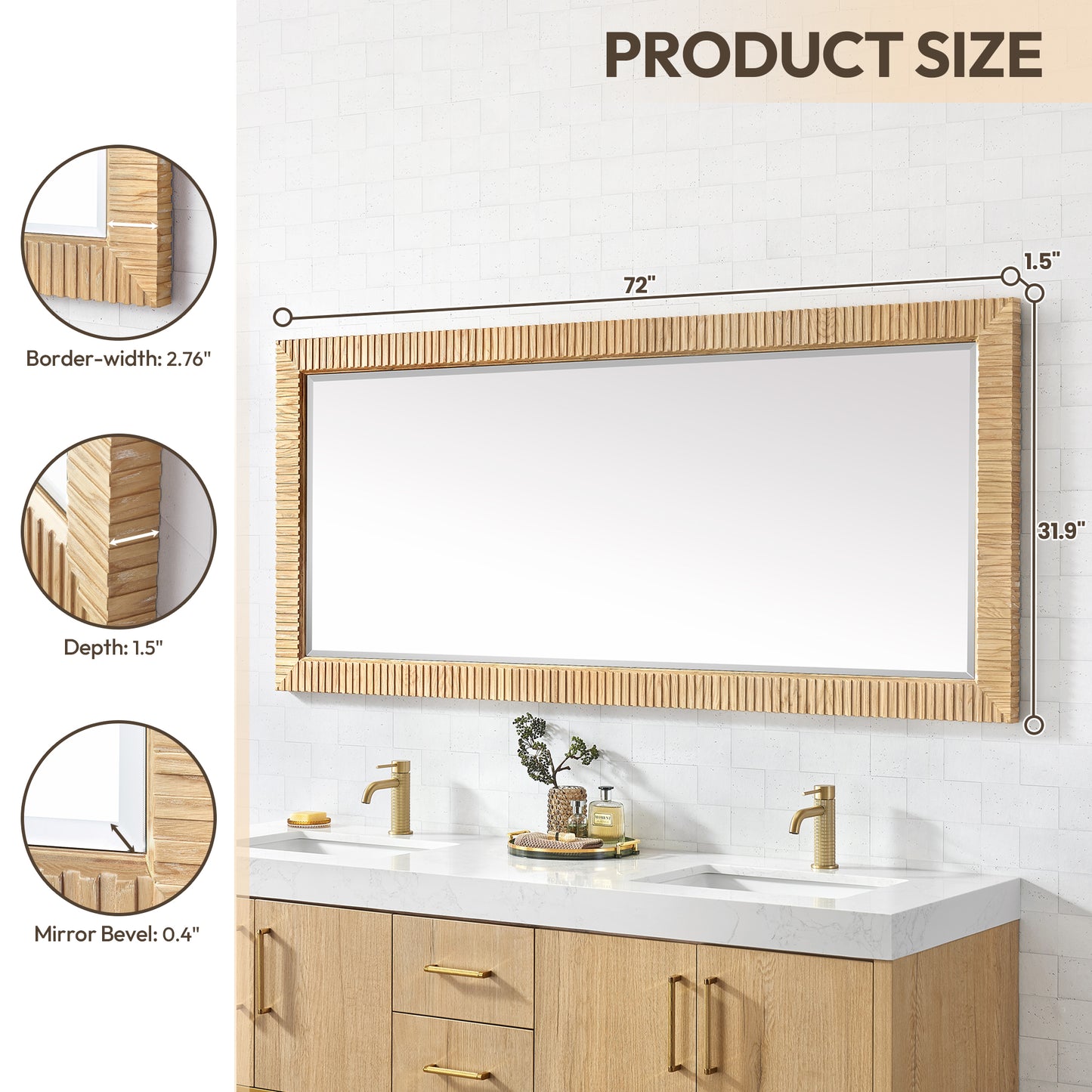 Osaka 72" W x 31.9" H Rectangle Wood Framed Wall Mount Bathroom Vanity Art Mirror in Washed Ash Grey