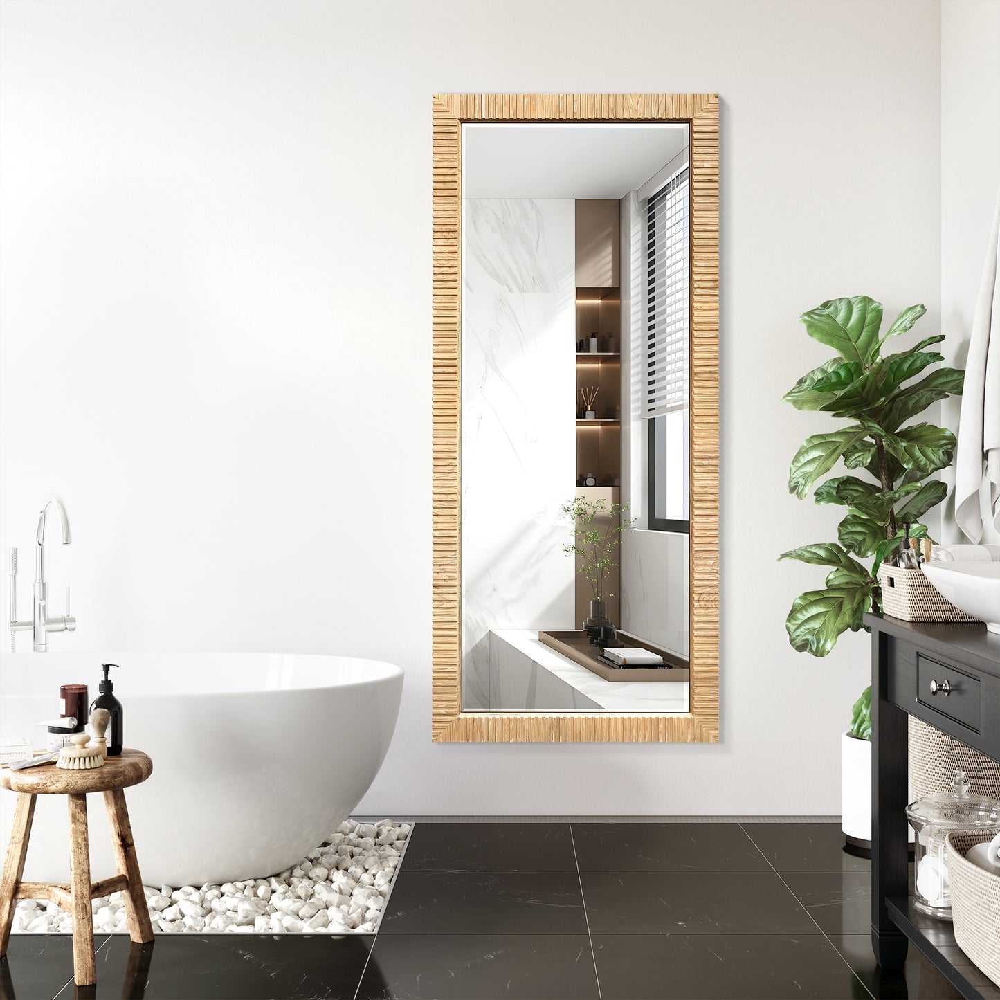 Osaka 72" W x 31.9" H Rectangle Wood Framed Wall Mount Bathroom Vanity Art Mirror in Washed Ash Grey