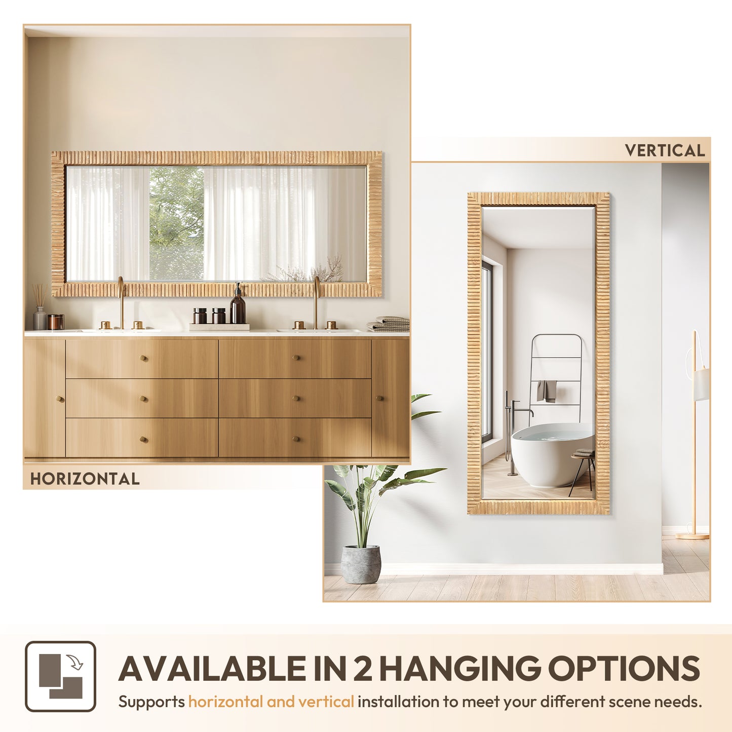Osaka 72" W x 31.9" H Rectangle Wood Framed Wall Mount Bathroom Vanity Art Mirror in Washed Ash Grey
