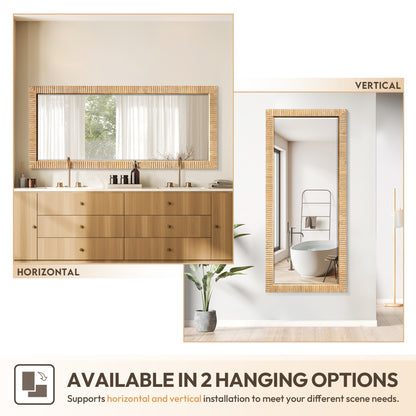 Osaka 72" W x 31.9" H Rectangle Wood Framed Wall Mount Bathroom Vanity Art Mirror in Washed Ash Grey
