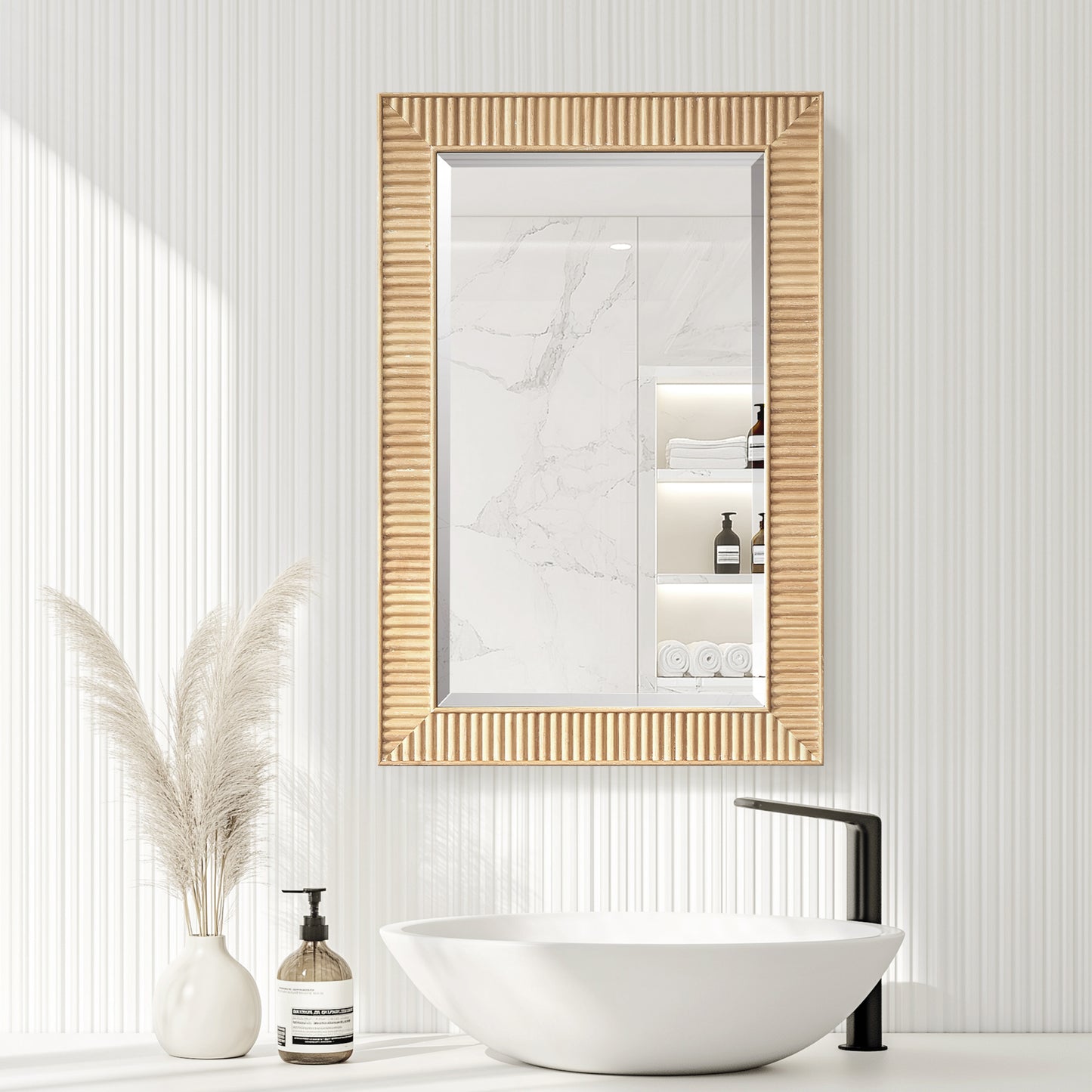 Bangalore 18.5" W x 28" H Rectangular Wood Framed Medicine Cabinet in Washed Ash Grey