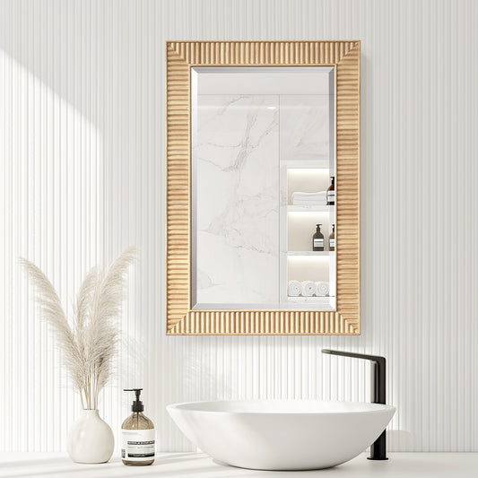Bangalore 18.5" W x 28" H Rectangular Wood Framed Medicine Cabinet in Washed Ash Grey