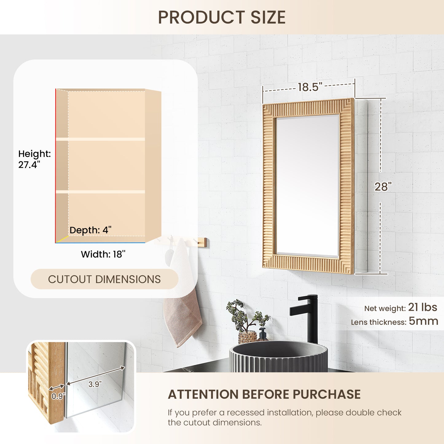 Bangalore 18.5" W x 28" H Rectangular Wood Framed Medicine Cabinet in Washed Ash Grey