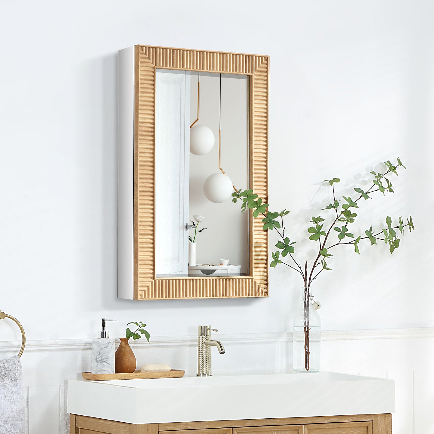 Bangalore 18.5" W x 28" H Rectangular Wood Framed Medicine Cabinet in Washed Ash Grey