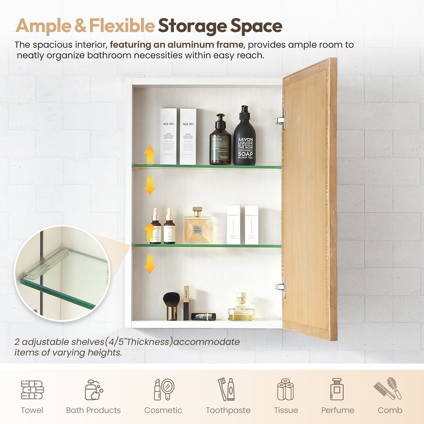 Bangalore 18.5" W x 28" H Rectangular Wood Framed Medicine Cabinet in Washed Ash Grey