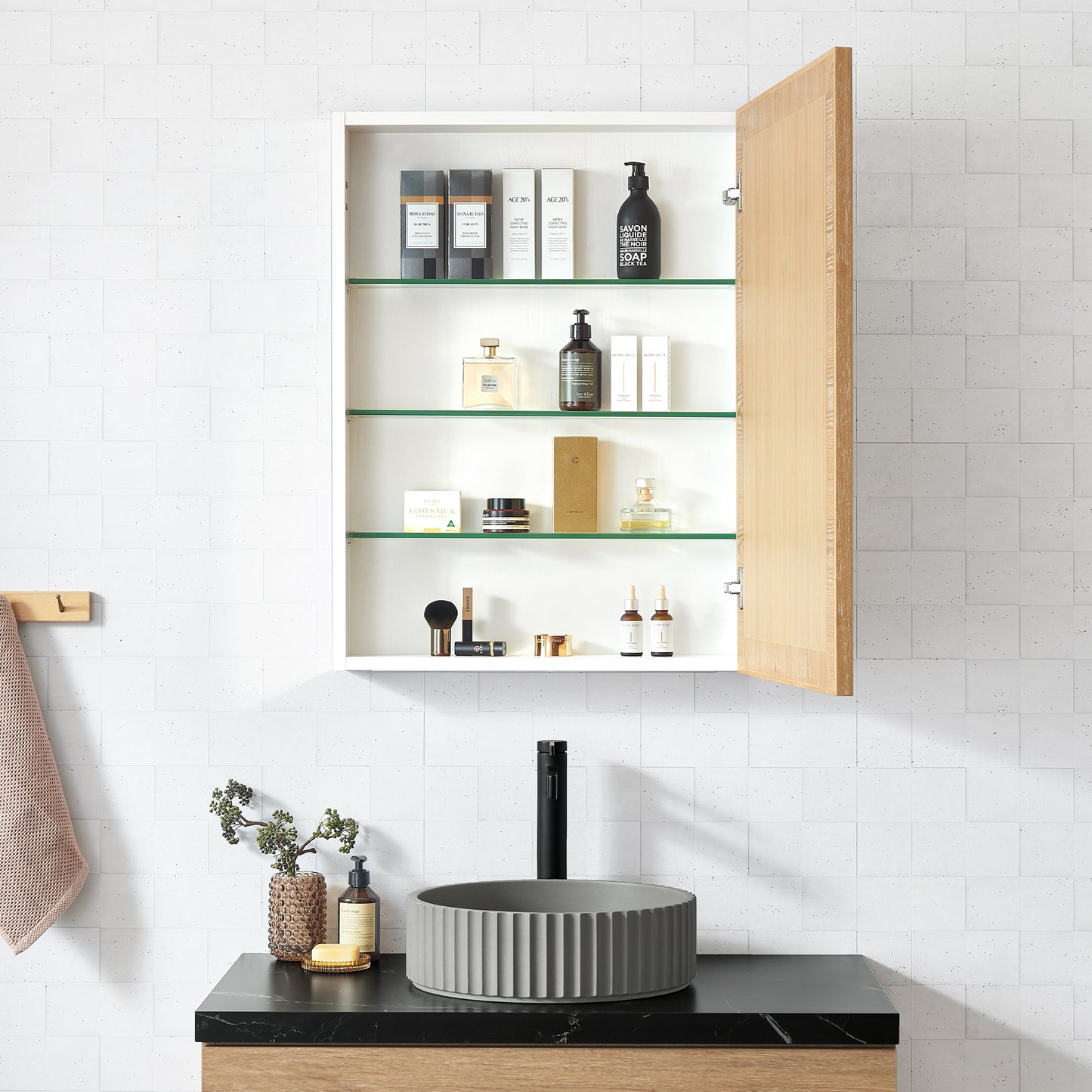 Bangalore 24" W x 31.9" H Rectangular Wood Framed Medicine Cabinet in Washed Ash Grey