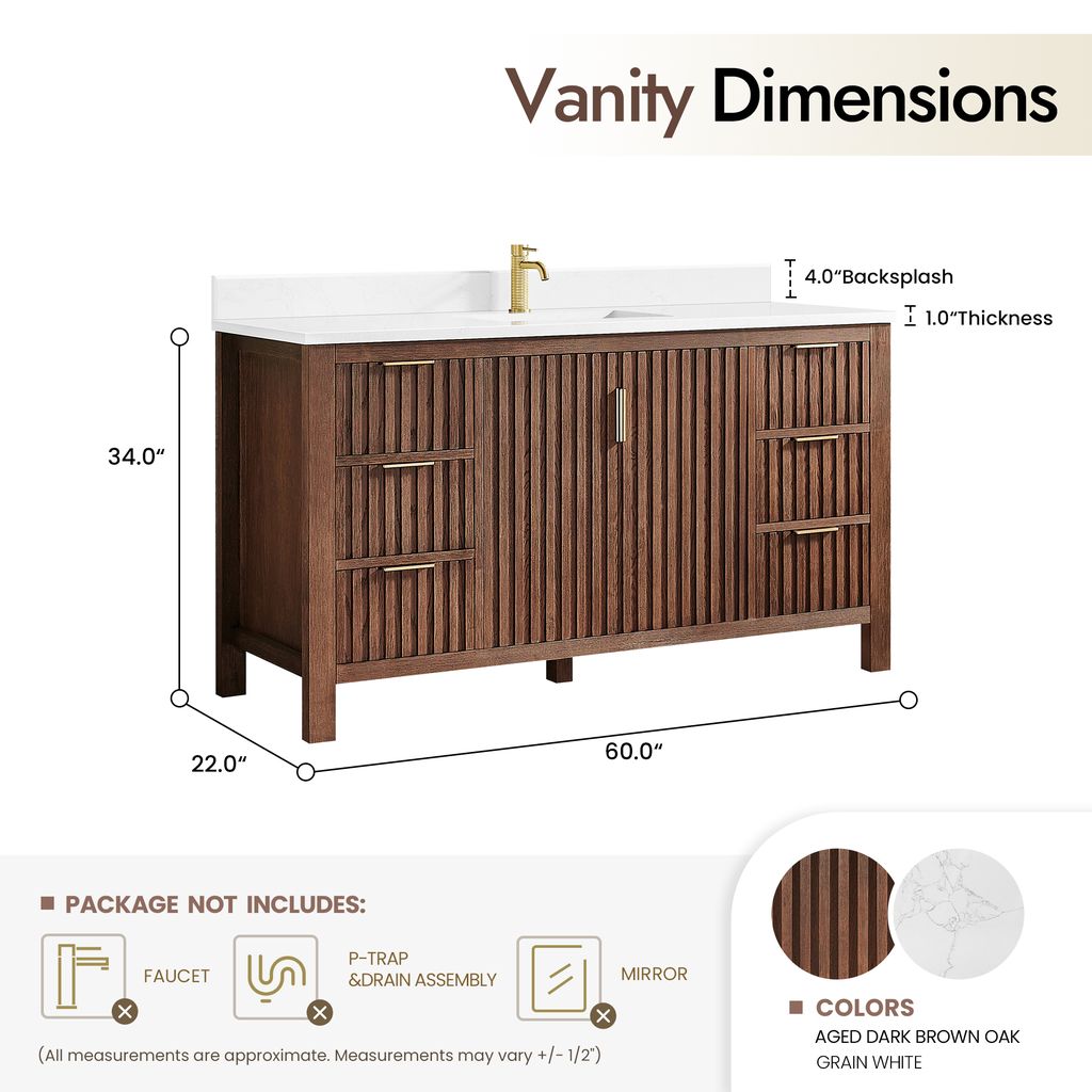 Shenzhen 60" Single Sink Bath Vanity in Aged Dark Brown Oak