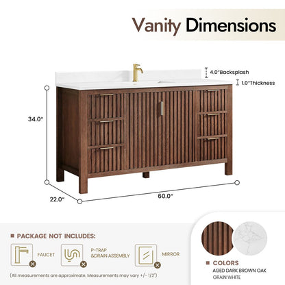 Shenzhen 60" Single Sink Bath Vanity in Aged Dark Brown Oak