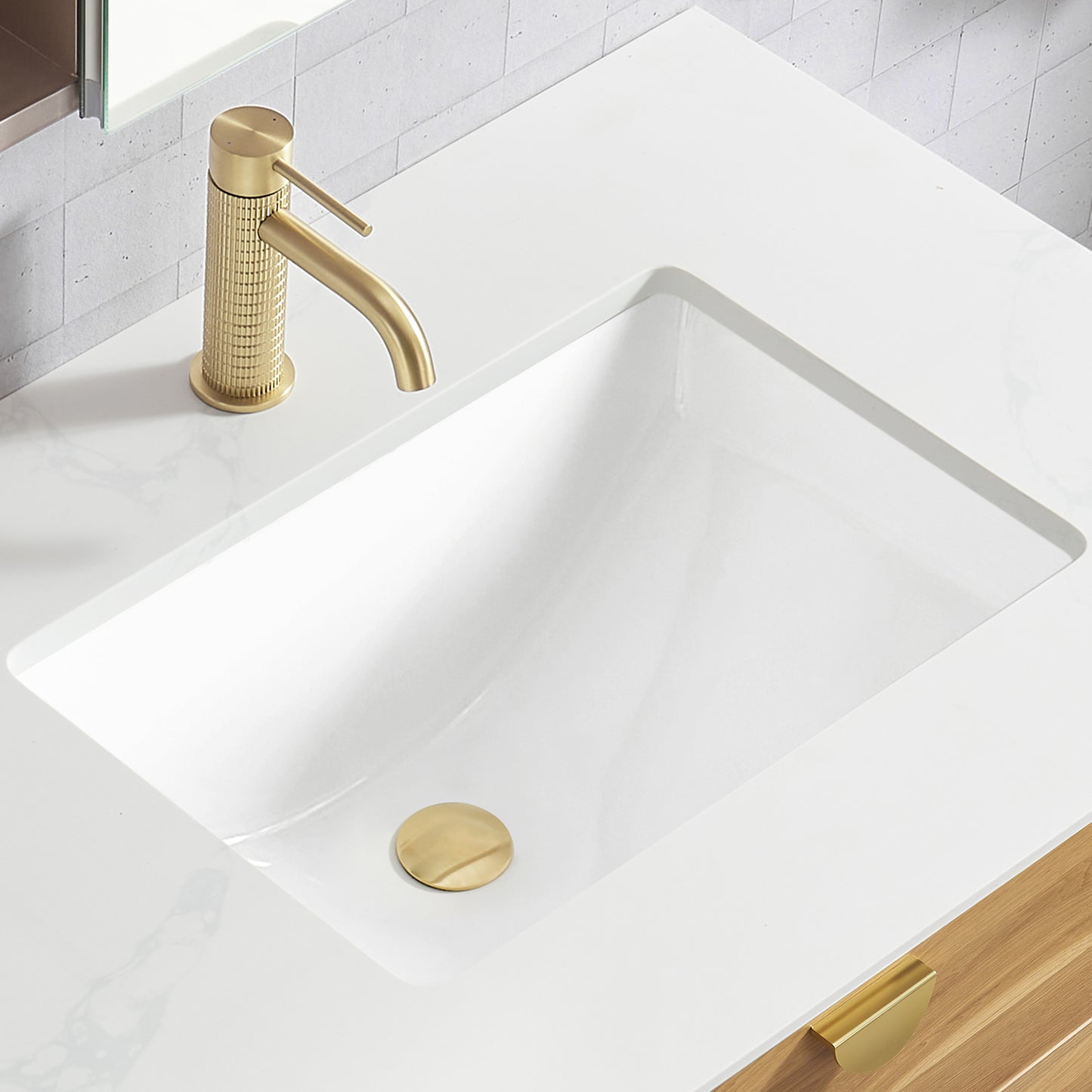 Vinnova Lyon Ceramic Rectangular Undermount Bathroom Sink with Overflow in White