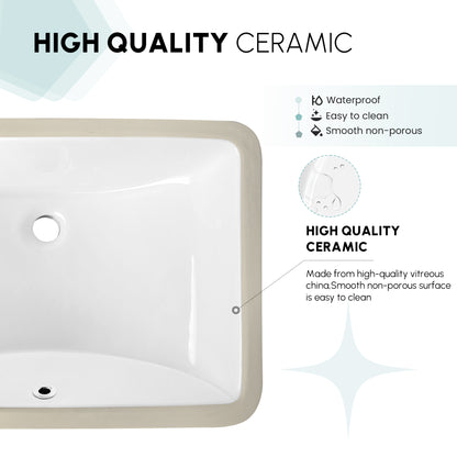 Vinnova Lyon Ceramic Rectangular Undermount Bathroom Sink with Overflow in White