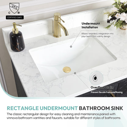 Vinnova Lyon Ceramic Rectangular Undermount Bathroom Sink with Overflow in White